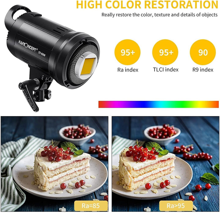 K&F Concept LED Studioblitz SL-60W CRI95+ LED 5600K LED Video Licht mit Auslöser, Fernbedienung, Ein