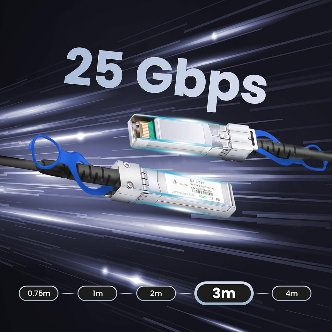 EXTRALINK DAC SFP28 Kabel 3m – Passives Twinax Kabel 25Gbit, SFP28 zu SFP28, MSA kompatibel, für Ubi