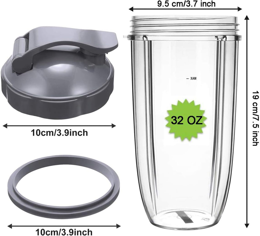 teile für NutriBullet, 2 x 0,9 l groÃŸe Tassen, 2 Klappdeckel, 2 Dichtungen und Reinigungsbürste für