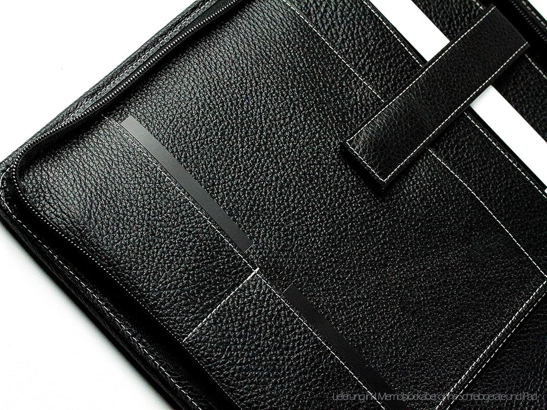 DELMON VARONE - Personalisierbare Tablet Schreibmappe DIN A4 aus Premium Soft Grain Leder schwarz, O
