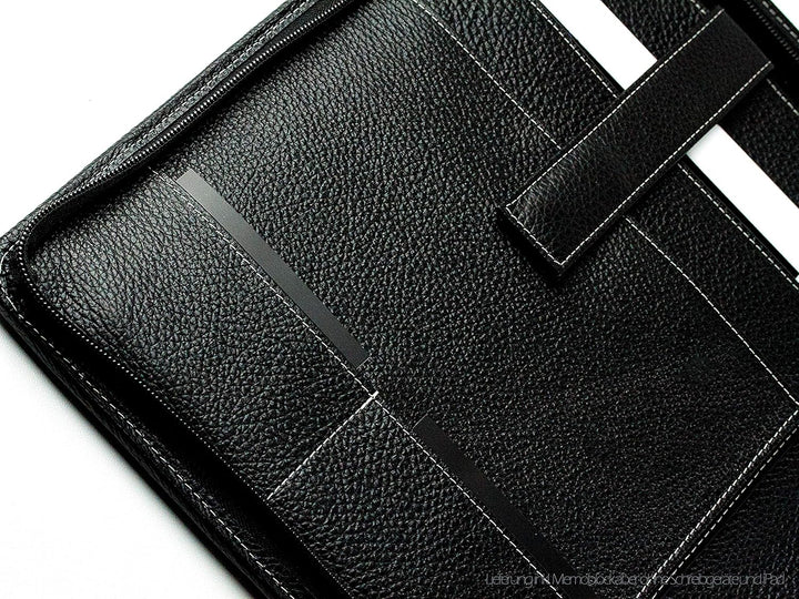 DELMON VARONE - Personalisierbare Tablet Schreibmappe DIN A4 aus Premium Soft Grain Leder schwarz, O