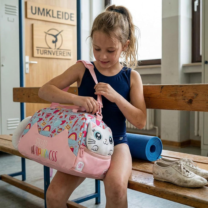 Sporttasche Kinder Schwimmtasche Mädchen Süsse Katze Badetasche Wasserdicht Weekender Reisetasche Üb