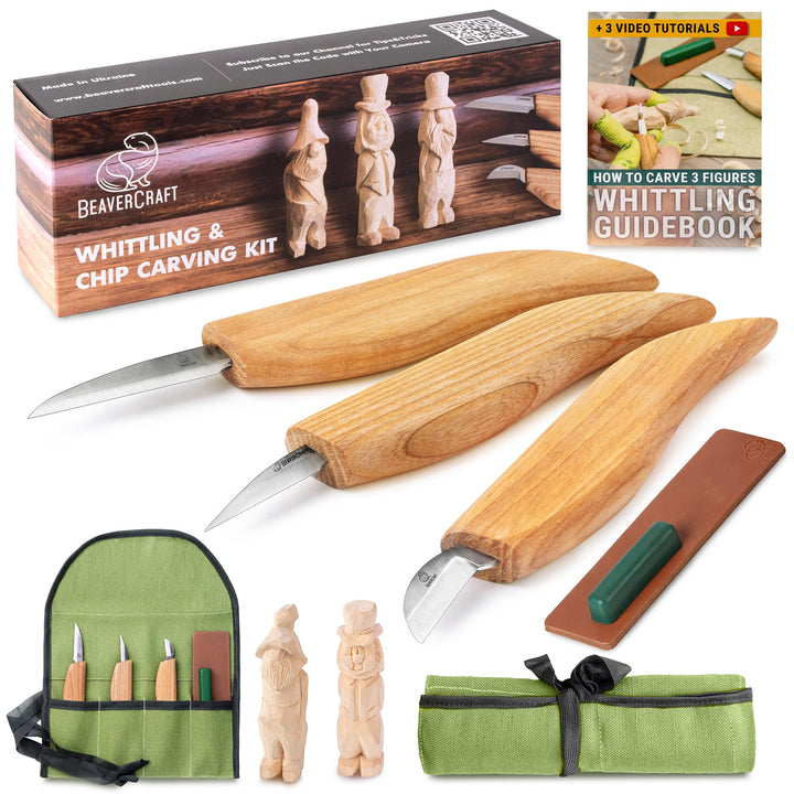 BeaverCraft S15 Holzschnitzset – Schnitzwerkzeugset – Kerbschnitzmesser-Set – Schnitzmesserset Schni