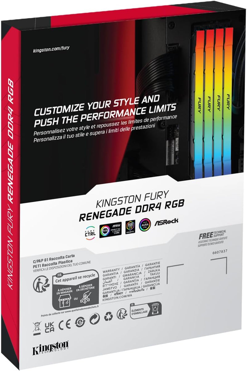 Kingston Fury Renegade RGB 16GB 3600MT/s DDR4 CL16 DIMM (Kit mit 2) Desktop Gaming Speicher - KF436C