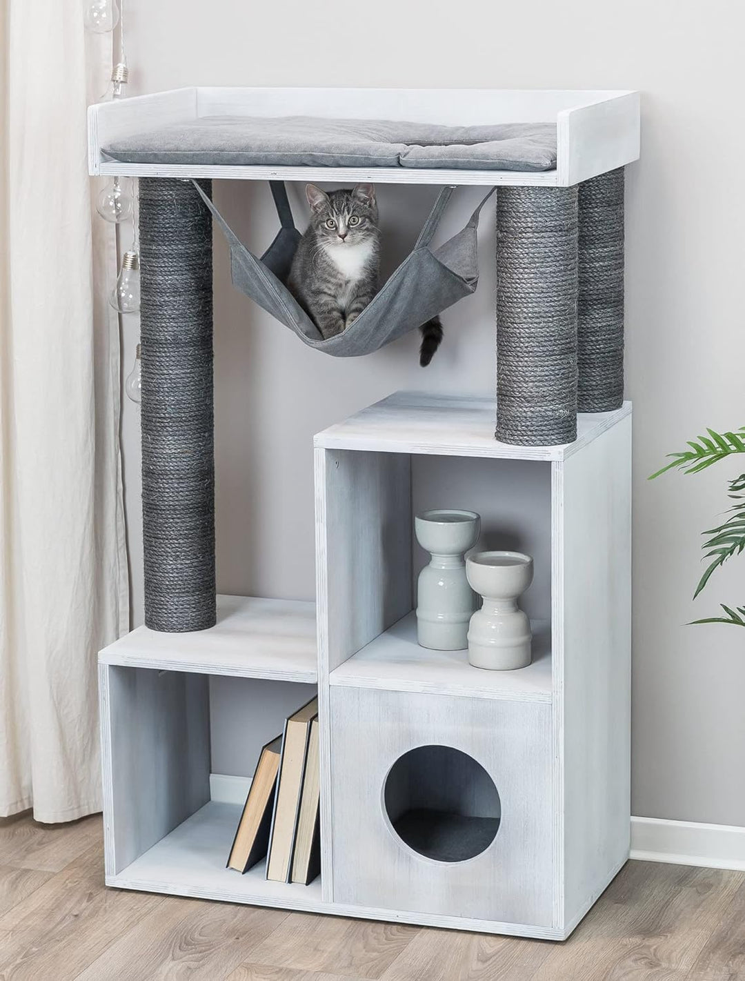 TRIXIE Katzen Kletterhöhle KRATZBAUM MIT REGALFUNKTION, 72 × 110 × 38 cm, GRAU- 44712