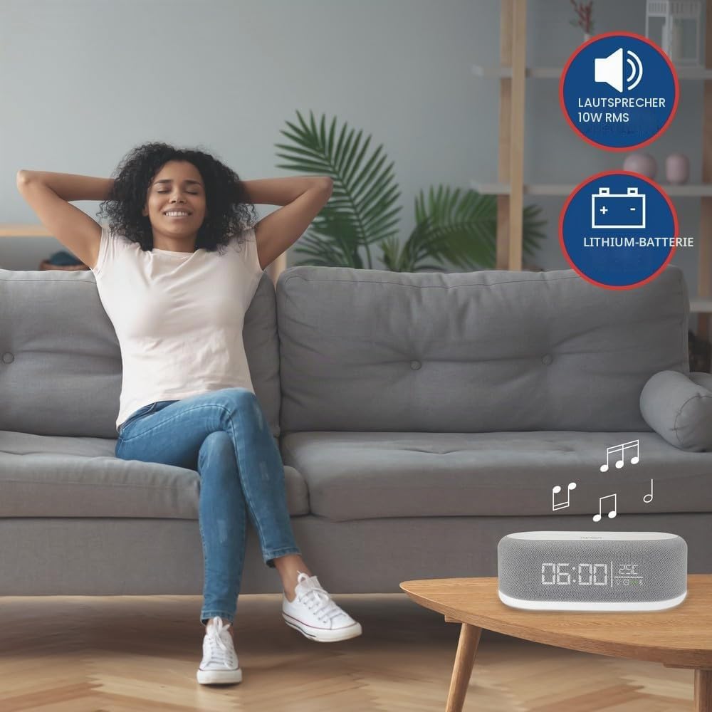 Nasa Wecker SPC400 – Radiowecker, Bluetooth-Lautsprecher, Lautsprecher 5 W x 2, kabelloses Laden 15