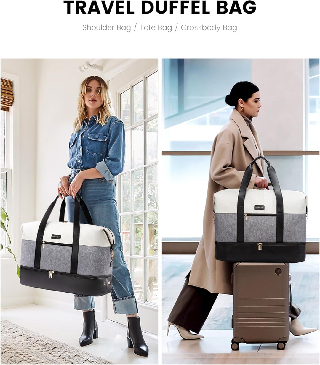 LOVEVOOK Reisetasche Sporttasche Damen, Leichte 45L Weekender Travel Bag, Kliniktasche Geburt mit Ku