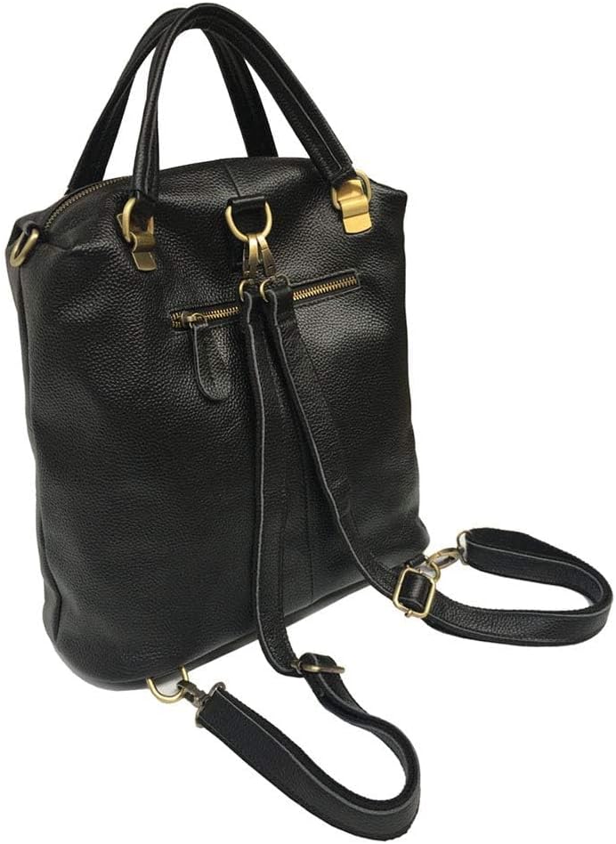 Alice Fan Rindsleder Echtes Leder Rucksack für Frauen Umhängetasche Schwarz Leder Reisetasche, Schwa