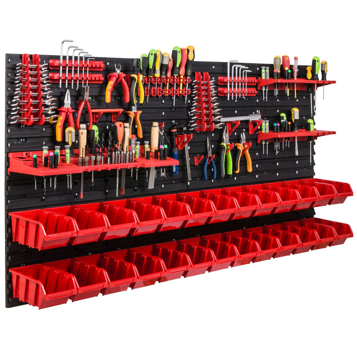 Lagersystem Werkstattregal | 156 x 78 cm | 26 stck. Box | Wandregal mit Werkzeughalterungen und Stap