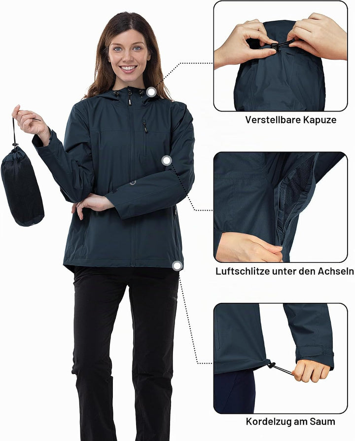 Outdoor Ventures Damen Regenjacke 10000MM Wasserdicht Leichte Gefüttert Packbar Sportjacke Funktions