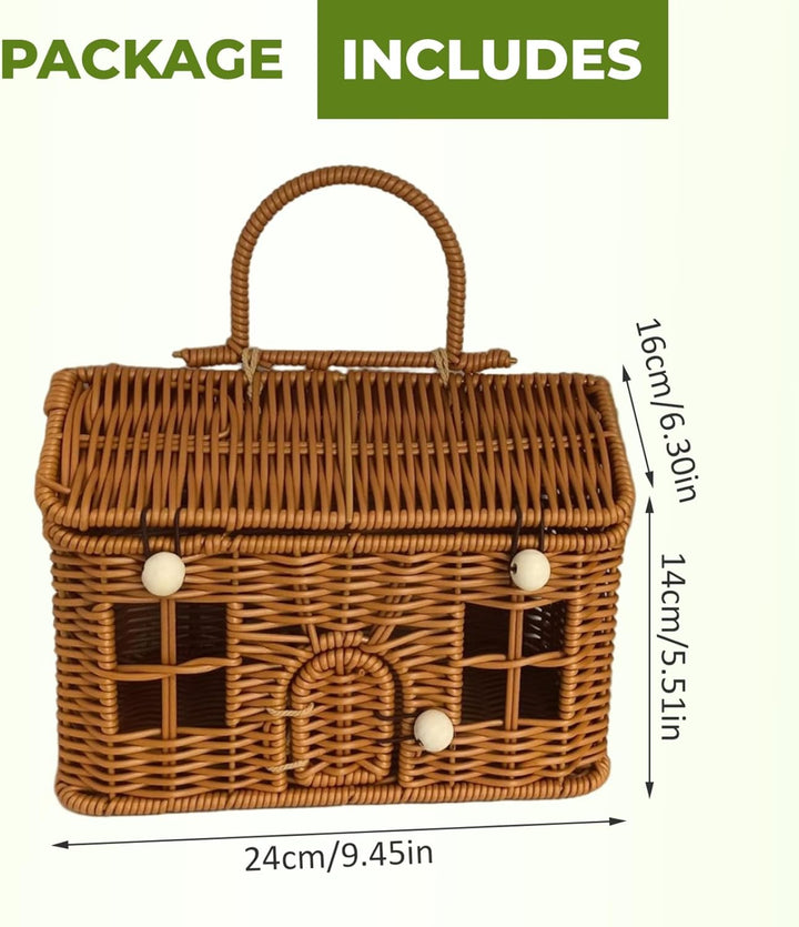 Garten-Erntekorb 9 x 6 x 5, 5 Zoll hausförmiger Picknickkorb aus PP-Rattan mit Deckel und Griff Korb