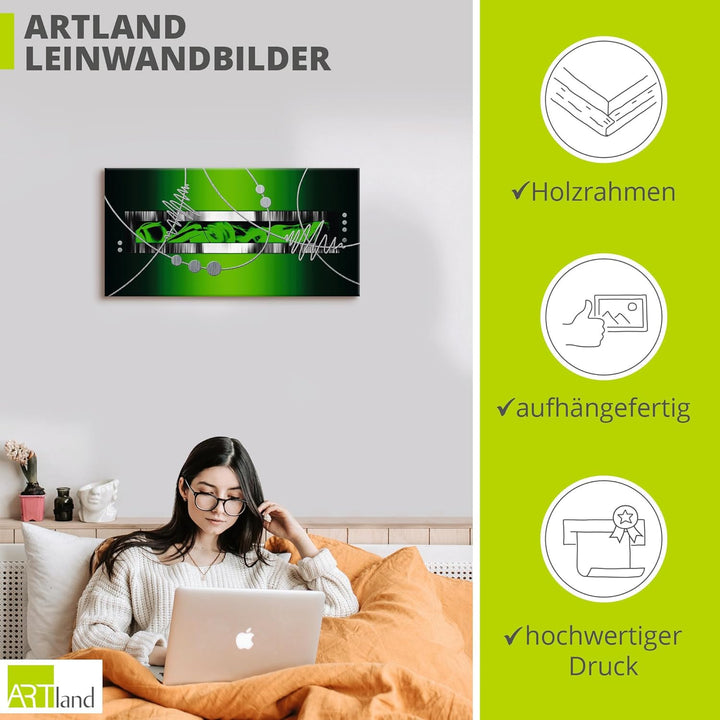 ARTland Leinwandbilder Wandbild Bild auf Leinwand Silber abstrakt auf Grün Abstrakte Motive Gegensta
