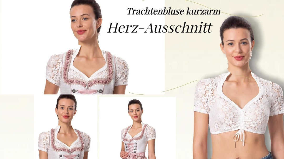 Dirndlbluse Hochgeschlossen,Exklusive Trachtenmode Dirndlbluse Langarm Dirndlbluse Weiss Spitze Trac
