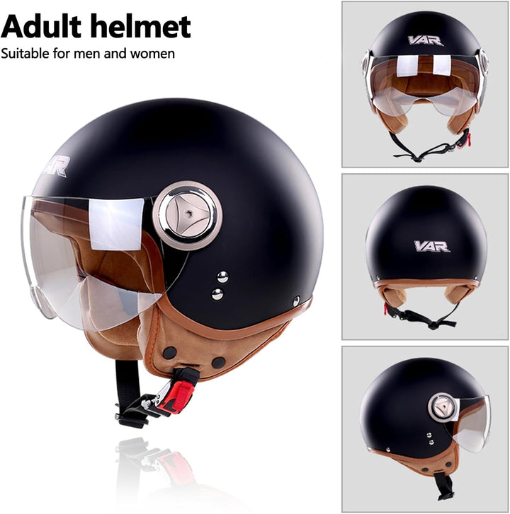 BOSERMEM Erwachsenen Harley Motorradhelm Scooter-Helm, Mode Halboffener Helm Mit Schutzbrille, Hat D