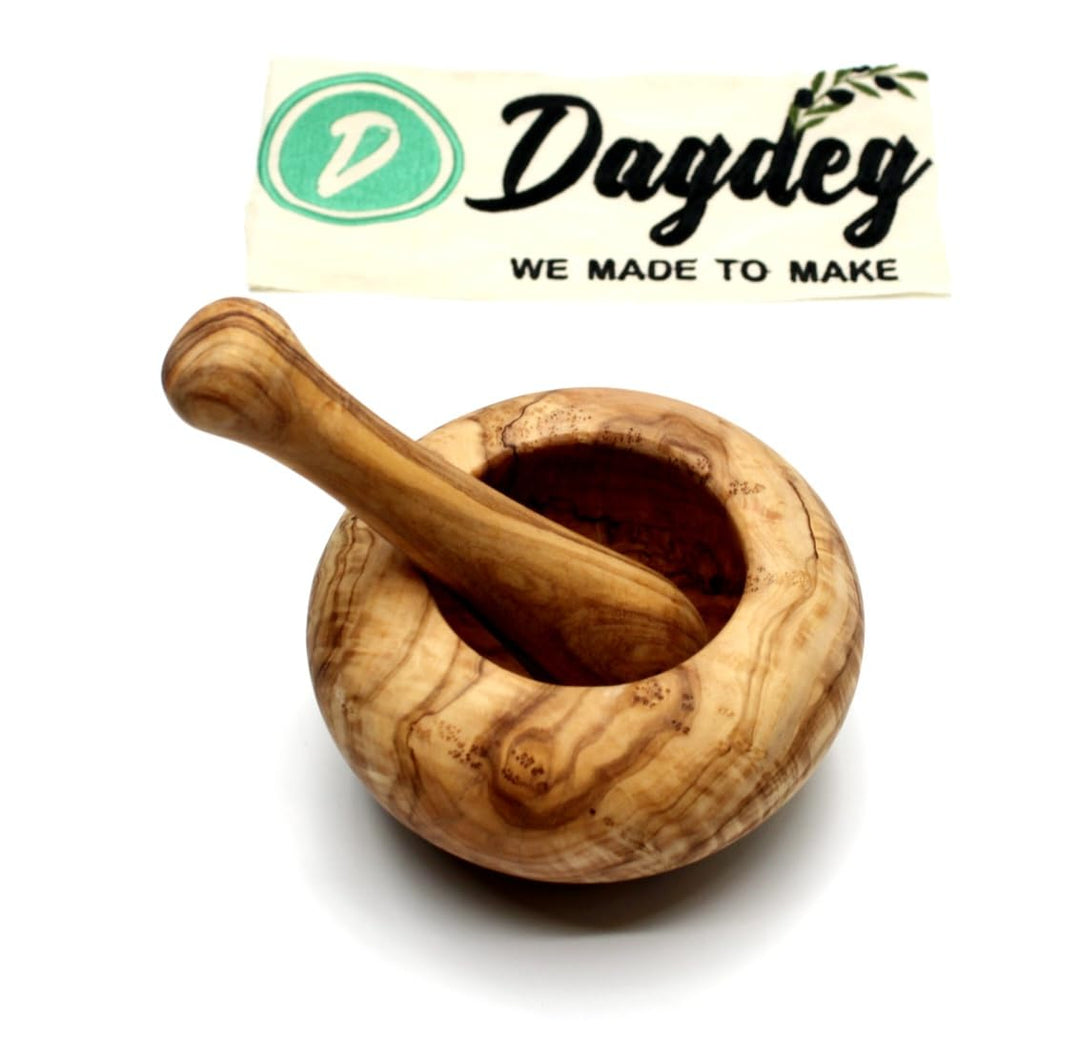 DAGDEG Mörser &amp; Stössel rund aus Olivenholz, Holzmörser,Kräuter-Gewürz-Mörser aus Holz, Kräutermühle