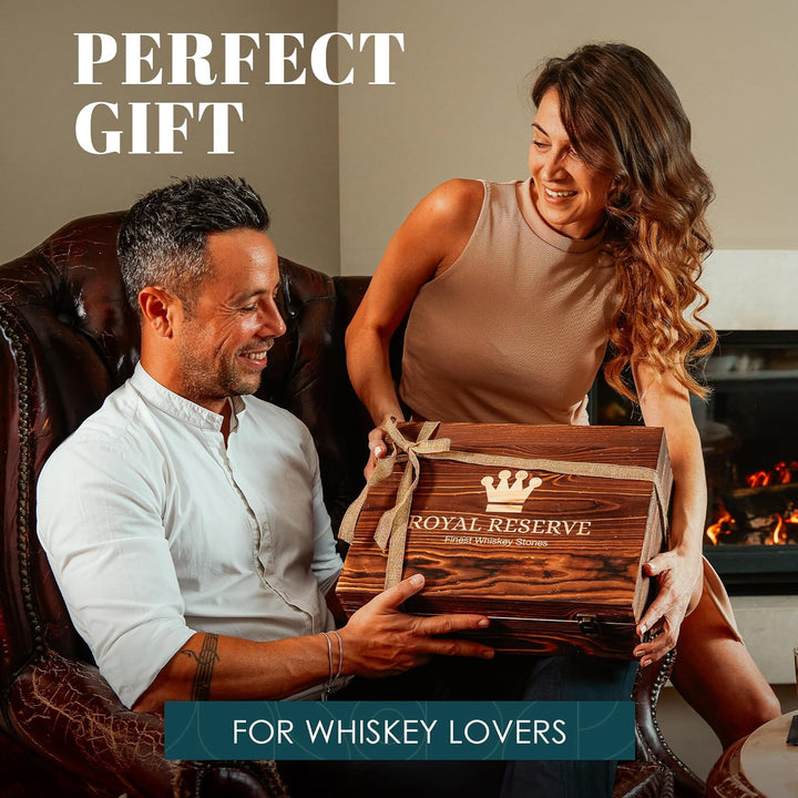 Whisky Geschenkset – Whiskey Gläser, Karaffe, Steine, Eiszange, Untersetzer, Holzkiste, Samtbeutel,