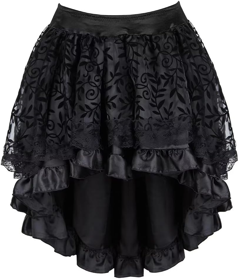 Josamogre Korsett Underbust 3Pcs Set Kostüm mit Corsagenkleid Corset Dress Corsage Spitzenrock und B