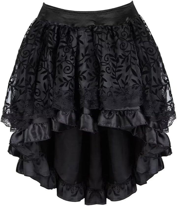 Josamogre Korsett Underbust 3Pcs Set Kostüm mit Corsagenkleid Corset Dress Corsage Spitzenrock und B