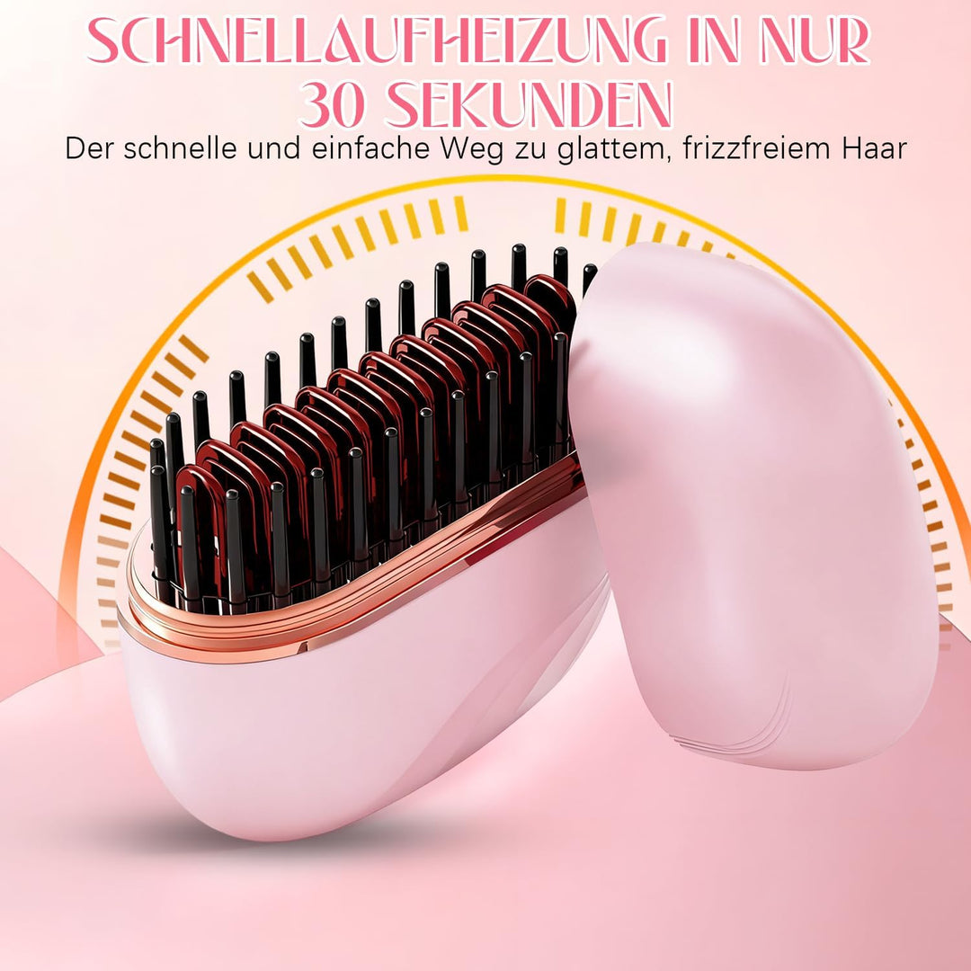 Mini Hair Straightener Brush, Mini-Glätteisen Kabellos, Schnelles Erhitzen, Wiederaufladbare Tragbar