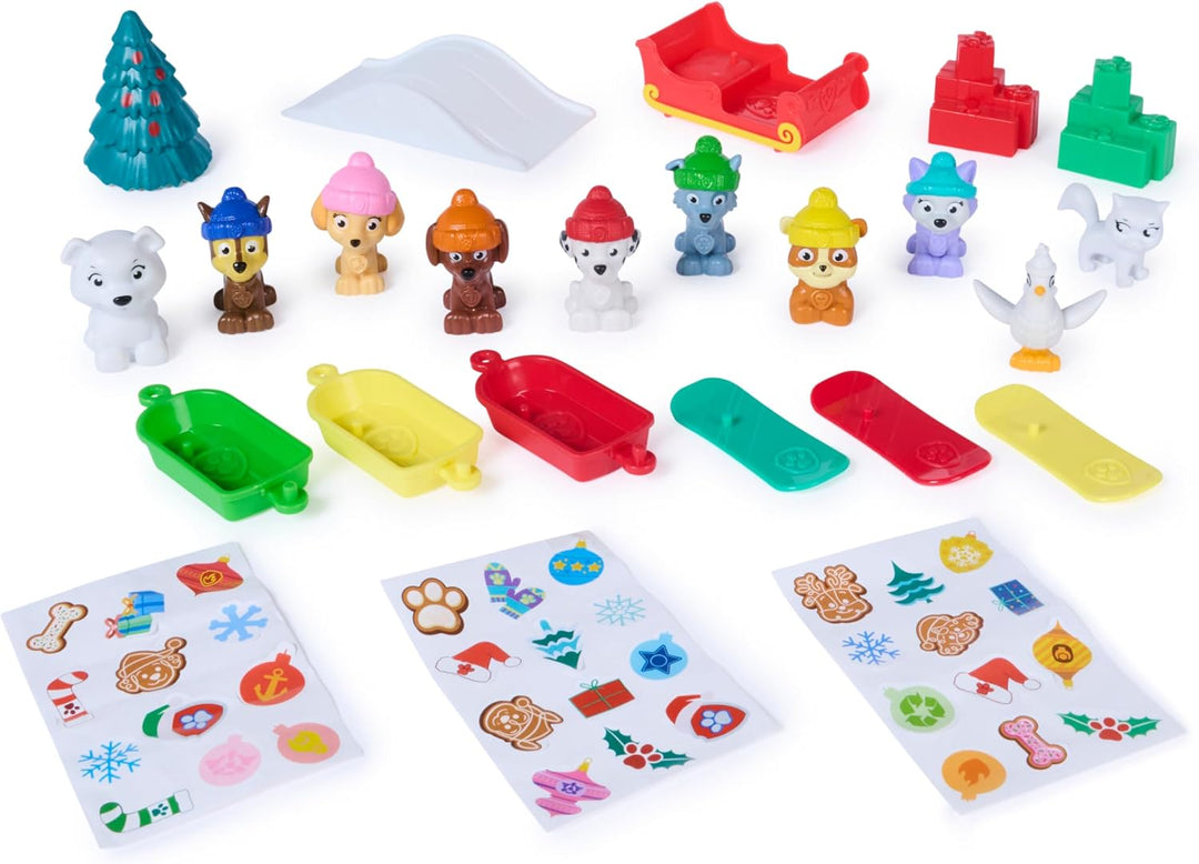 PAW PATROL Adventskalender 2026, ab 3 Jahren | 24 Türchen | 7 Hundefiguren | 6 Schlitten | Verpackun