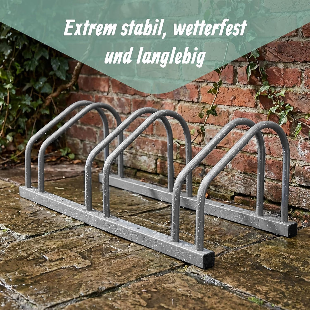 Relaxdays Fahrradständer Boden &amp; Wandmontage, 4 Räder, bis 65 mm Reifenbreite, Garage &amp; Hof, Reihenp