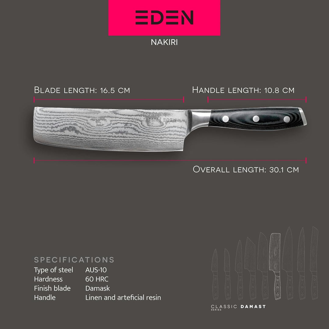 Eden Classic Damast Nakiri 16,5 cm Küchenmesser EQ2030-116 Japanisches Küchenmesser für Gemüse, Dama
