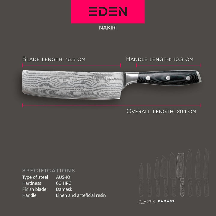 Eden Classic Damast Nakiri 16,5 cm Küchenmesser EQ2030-116 Japanisches Küchenmesser für Gemüse, Dama