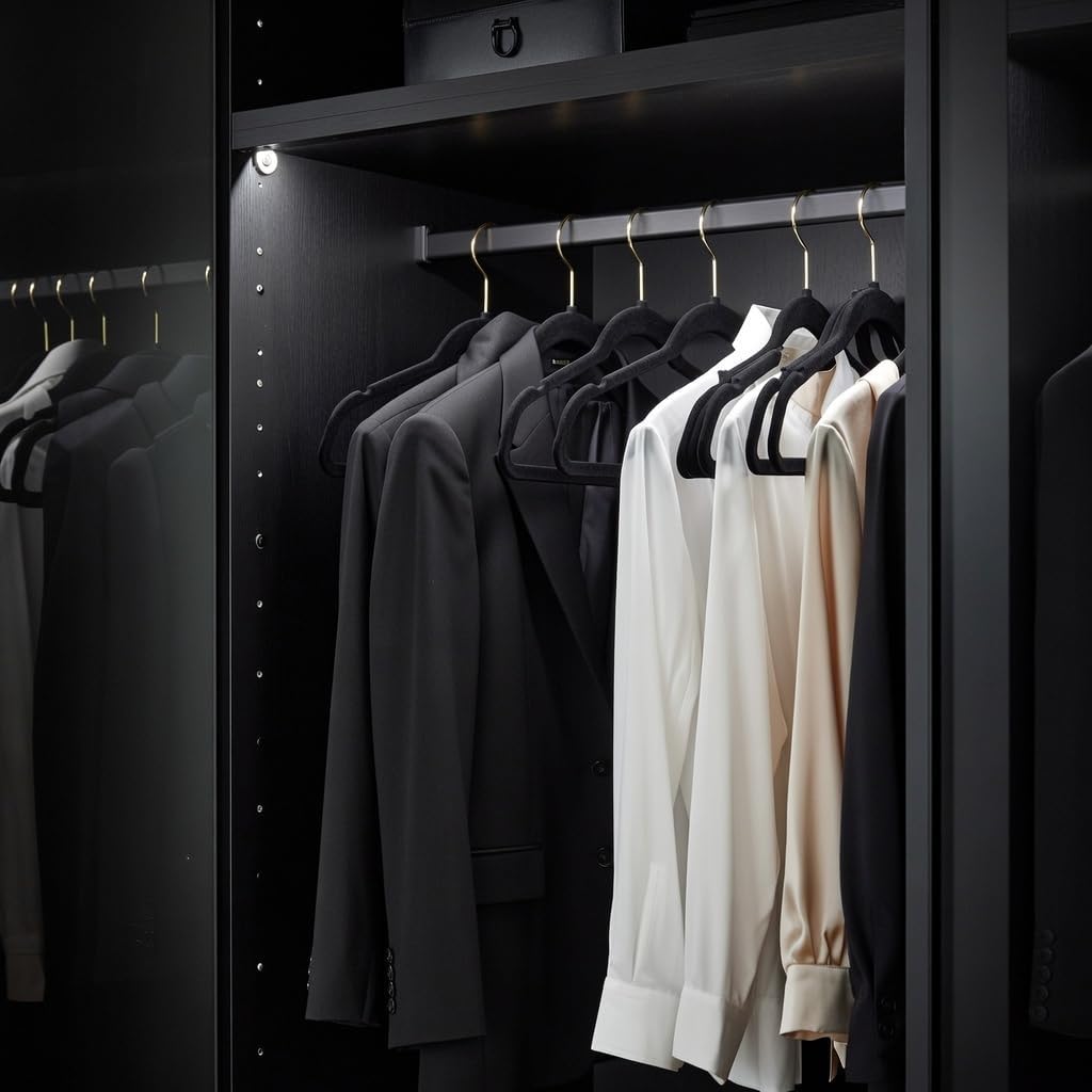 100 Stück hochwertige Samt Kleiderbügel in der Farbe Schwarz mit Gold Look Haken/Anti-Rutsch/von Sti