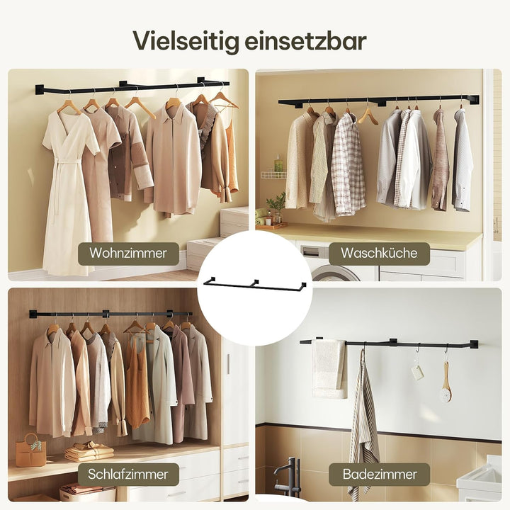 Kleiderstange Wandmontage, Garderobe Rohr industrial, für Flur Küche Wohnzimmer Badezimmer, 140 cm,