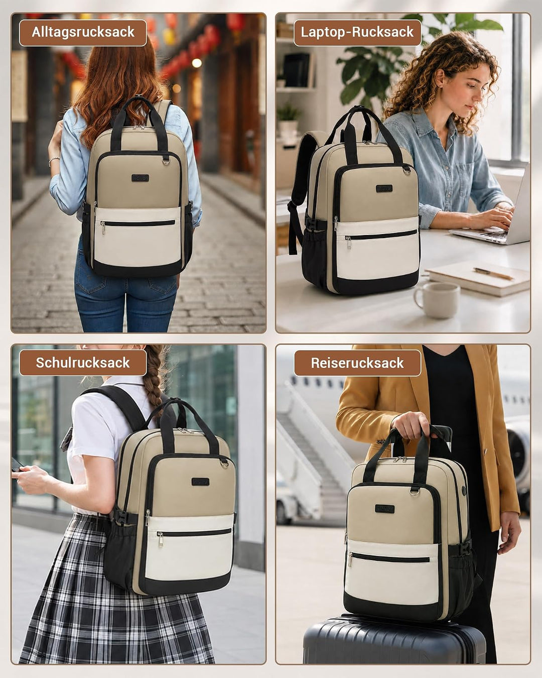 KONO Rucksack Damen 15,6 Zoll Laptop Rucksack Damen, Schulrucksack Elegant, Business Daypack mit vie