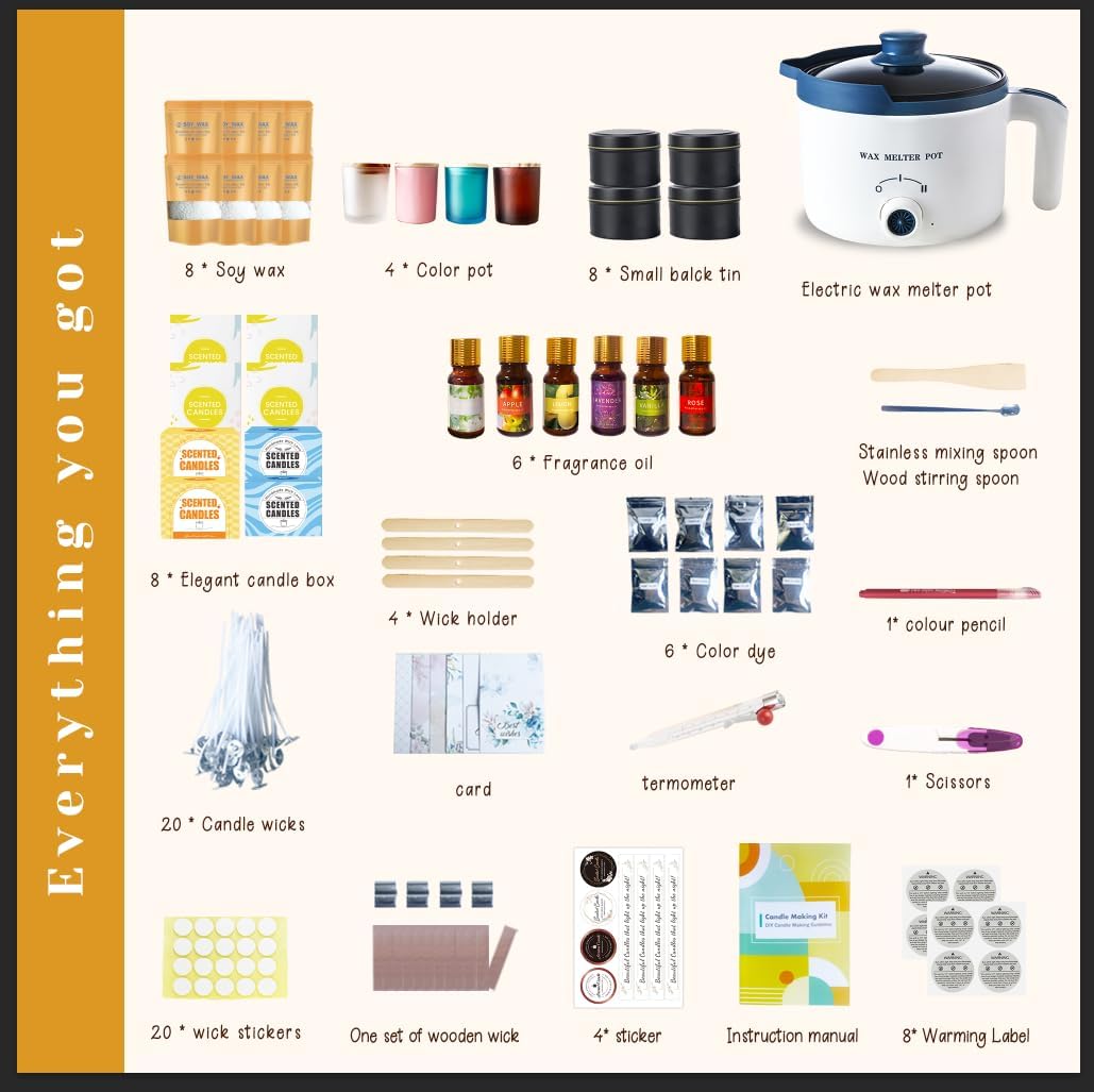 LINGQIAN Kerzenherstellung Kit für Erwachsene, Soja-Wachs für Kerze machen, DIY Kerzen Selber Machen