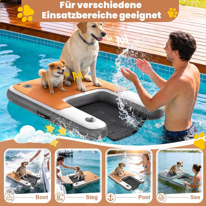 Hunderampe 120 x 100cm, Aufblasbare Schwimmplattform für Hunde, Reissfest und Langlebig, Aufblasbare