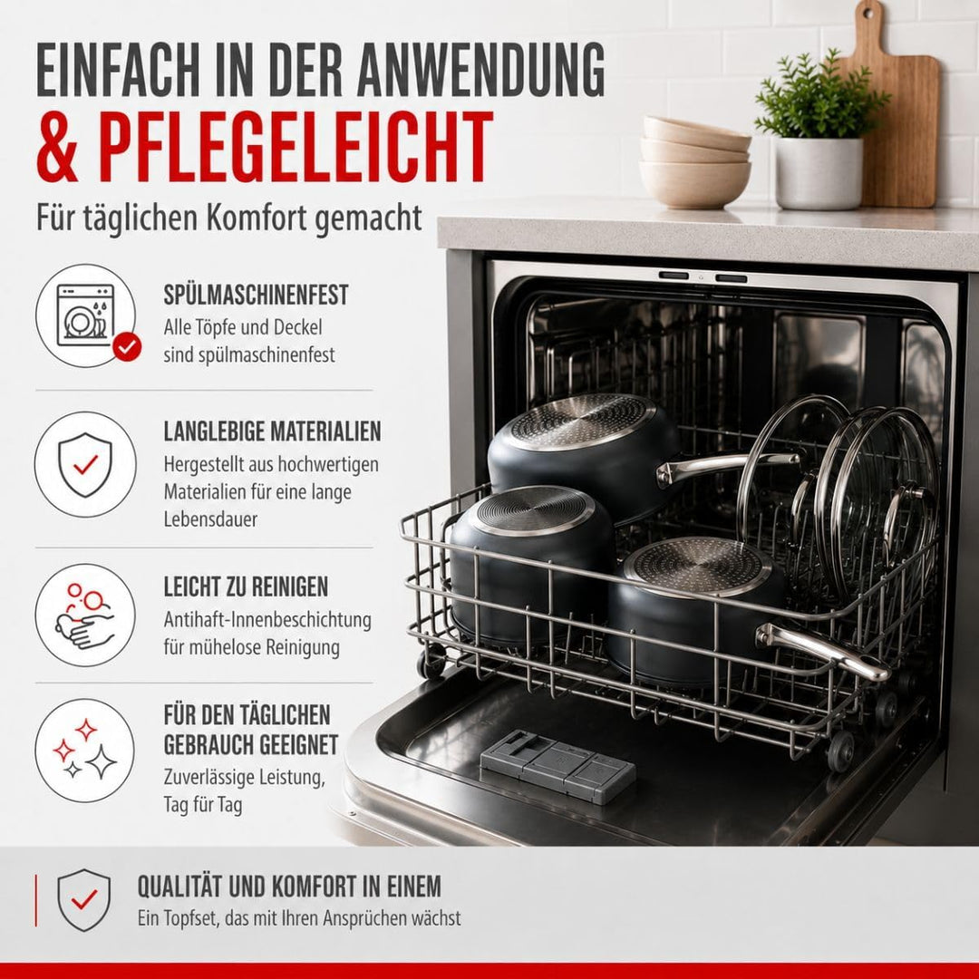alpina Induktions-Topfset 4-teilig – Edelstahl Kochtöpfe mit Glasdeckel – Kochtopfset Geeignet für A