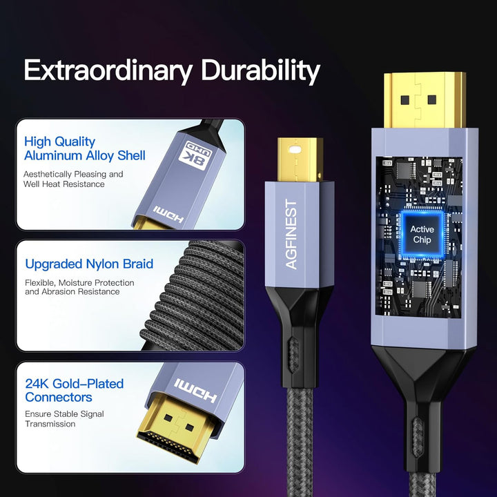 AGFINEST 8K Mini DisplayPort auf HDMI Kabel, Mini DP auf HDMI 2.1 Kabel, unterstützt 8K @ 60Hz, 4K @