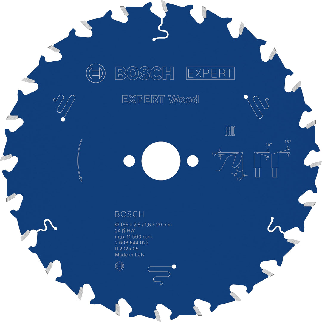 Bosch Professional 1x Kreissägeblatt Expert for Wood (Holz, Sägeblatt Ø 165 x 20 x 2,6 mm, 24 Zähne,