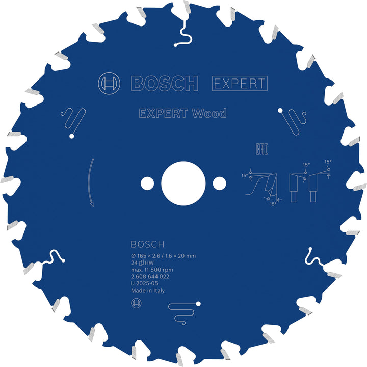 Bosch Professional 1x Kreissägeblatt Expert for Wood (Holz, Sägeblatt Ø 165 x 20 x 2,6 mm, 24 Zähne,