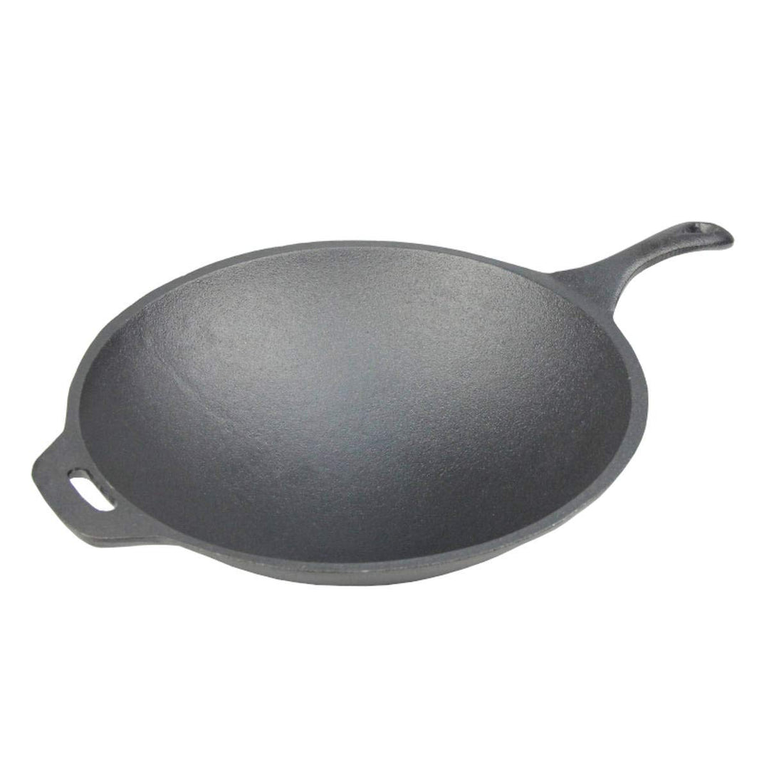 SANTOS Gusseisen Wokpfanne rund - Guss-Wok - ø31,8cm x 48,8cm - Feuertopf - Grilltopf - ideal für La