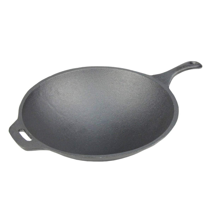 SANTOS Gusseisen Wokpfanne rund - Guss-Wok - ø31,8cm x 48,8cm - Feuertopf - Grilltopf - ideal für La