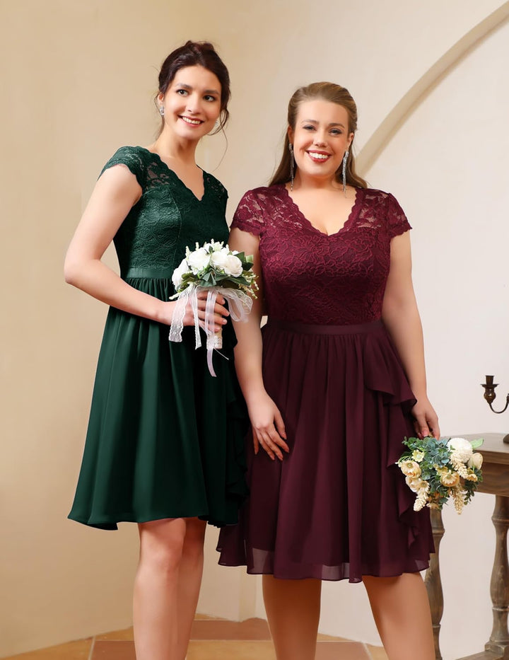 Wedtrend Cocktailkleid Damen Knielang Abendkleid Elegant für Hochzeit Elegant A Linie Rüschenkleid D