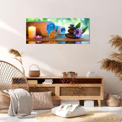 Panorama Bilder auf Leinwand 100x40cm Leinwandbild Natur Entspannung Spa Kerzen Gross Wanddeko Bild