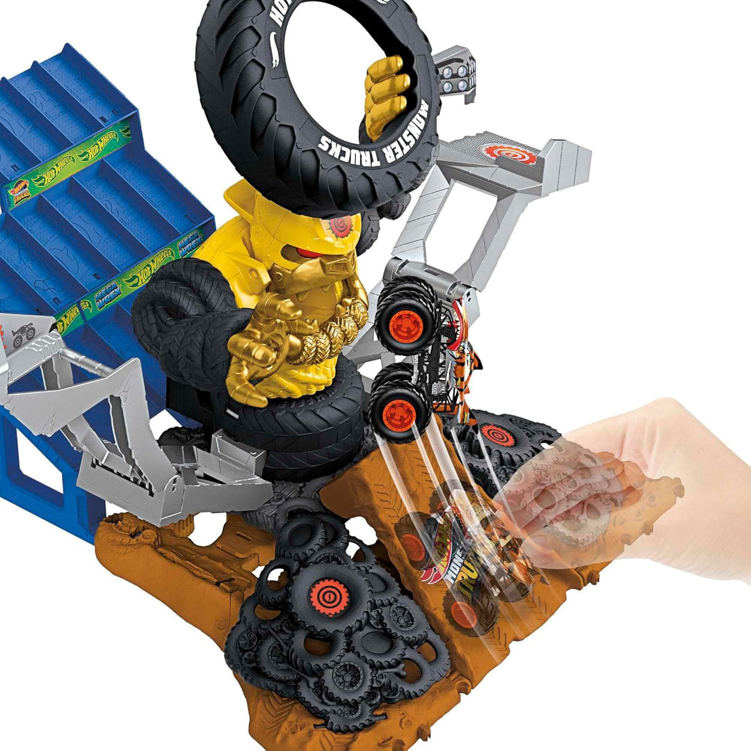 HOT WHEELS Monster Trucks - Arena Smashers Mega-Wrex vs. Crushzilla Takedown, Interaktives Spielset,