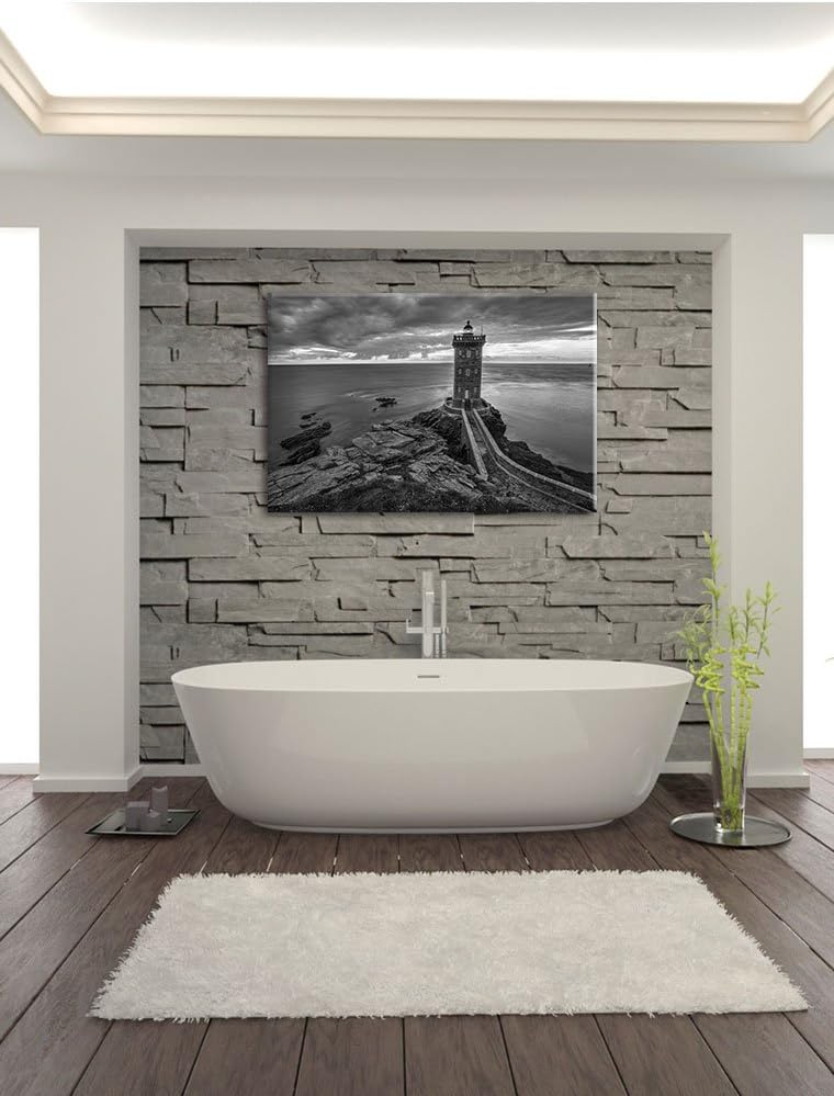 Pixxprint Leuchtturm im Sonnenuntergang / 100x70cm Leinwandbild bespannt auf Holzrahmen/Wandbild Kun