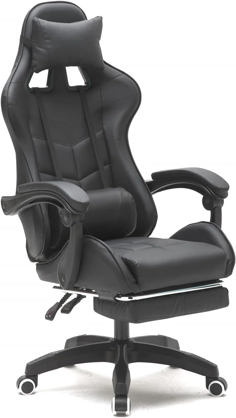 VDD Gaming Stuhl Cyclone mit Fussstütze - Bürostuhl - Racing Gaming Stuhl - schwarz