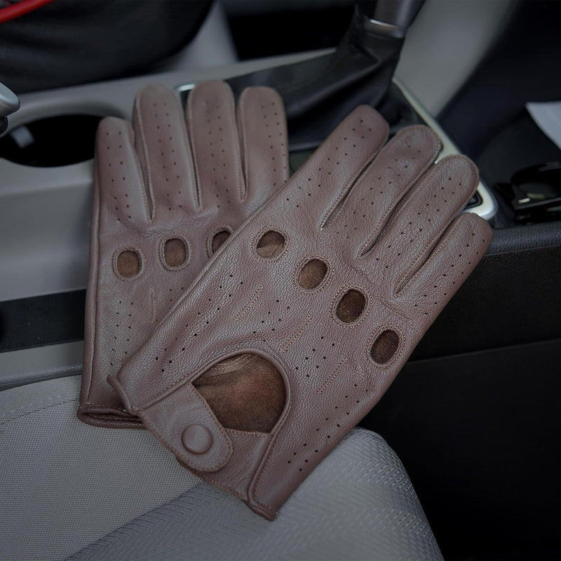 Leatherick Autofahrer Handschuhe Herren – Weiche, Perforierte Fahrhandschuhe mit atmenden Fingerknöc