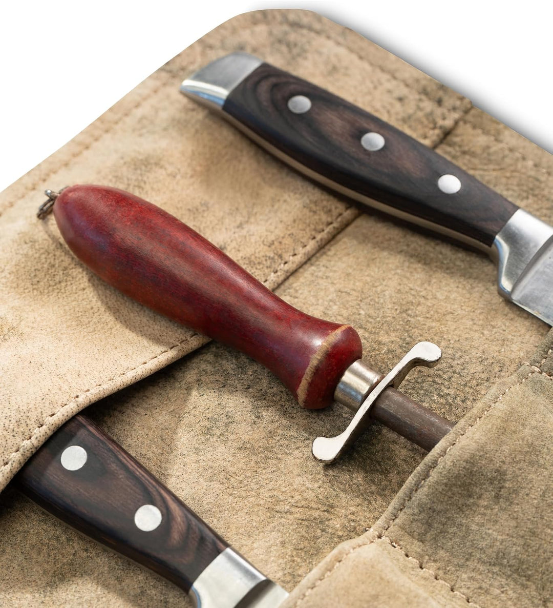 Angus Stoke Messertasche Kochmesser - Premium Leder Kochmesserrolle gross – Messer Tasche Köche - Ko