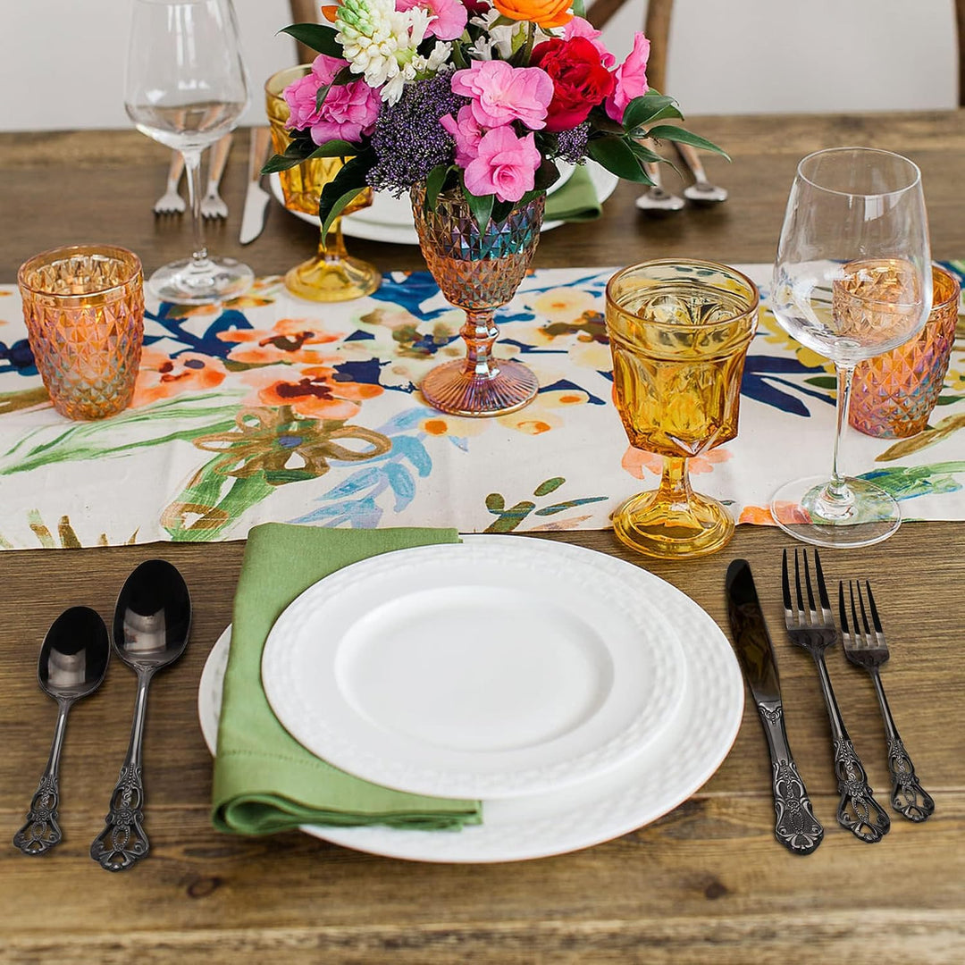 Besteck Set, 40-teilig Besteck Schwarz, Vintage Palast-Stil Besteckset 8 Personen aus Edelstahl, Sch