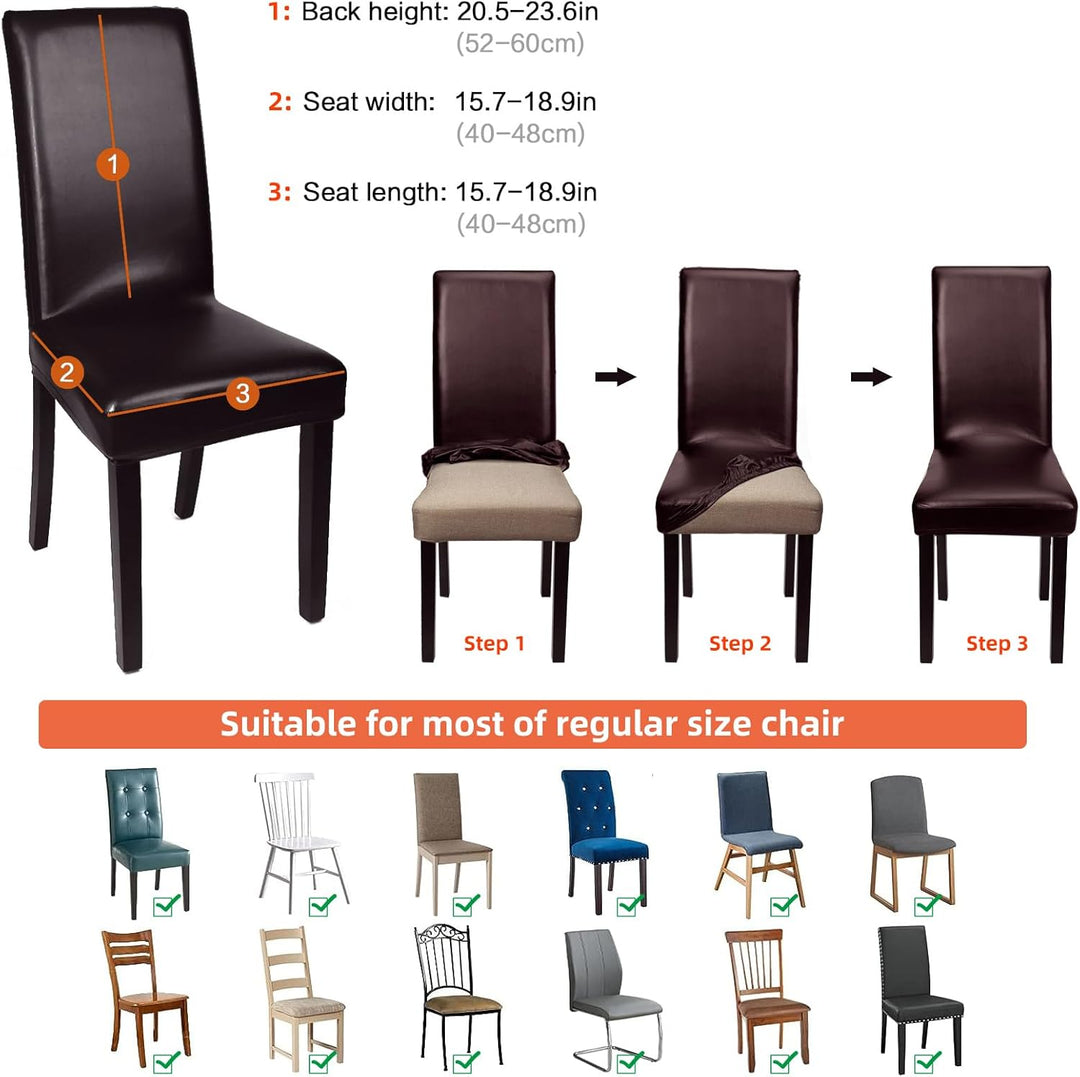 YISUN 4er/6er Set Esszimmer Stuhlhussen, solide Pu Leder wasserdichte Stretch Esszimmerstuhl Schutzh