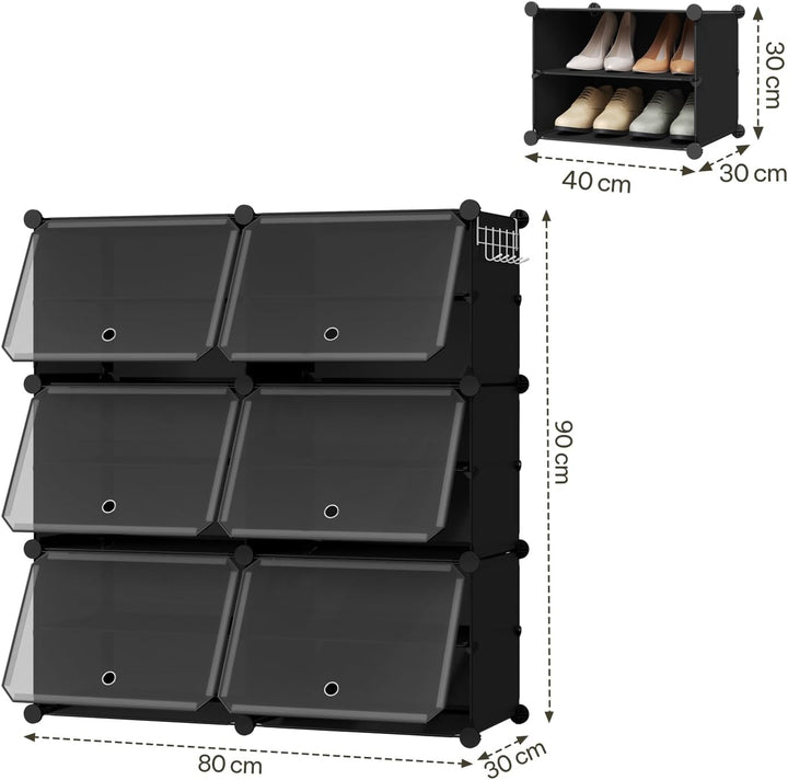 WOLTU Schuhregal, Schuhschrank mit 6 Fächern, Platzsparend, Mit Haken, Schuhablage Kunststoff, für F