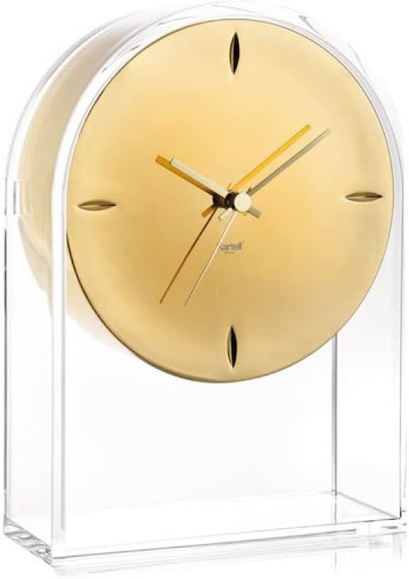 Kartell Air du Temps Tischuhr, Plastik, Kristallklar/gold, 21.5 x 8 x 30 cm, Kristallklar/Gold