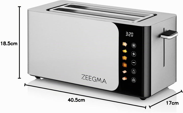 ZEEGMA TOSTEE SMART 4-Scheiben-Edelstahl-Brottoaster, Brötchenhalter, 1500 W, Auftauen, Aufwärmen &amp;